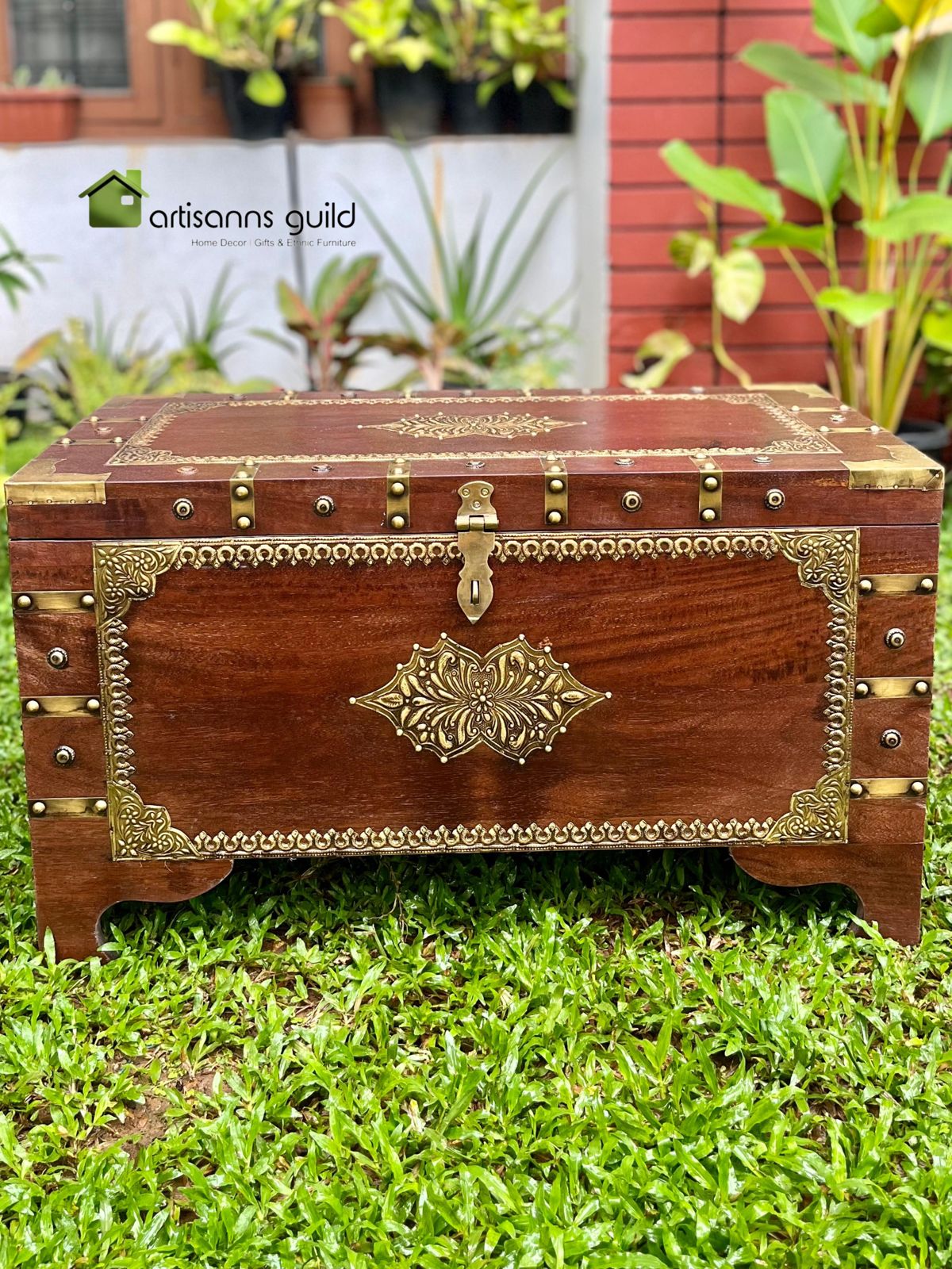 Wooden Box in Brass Finish