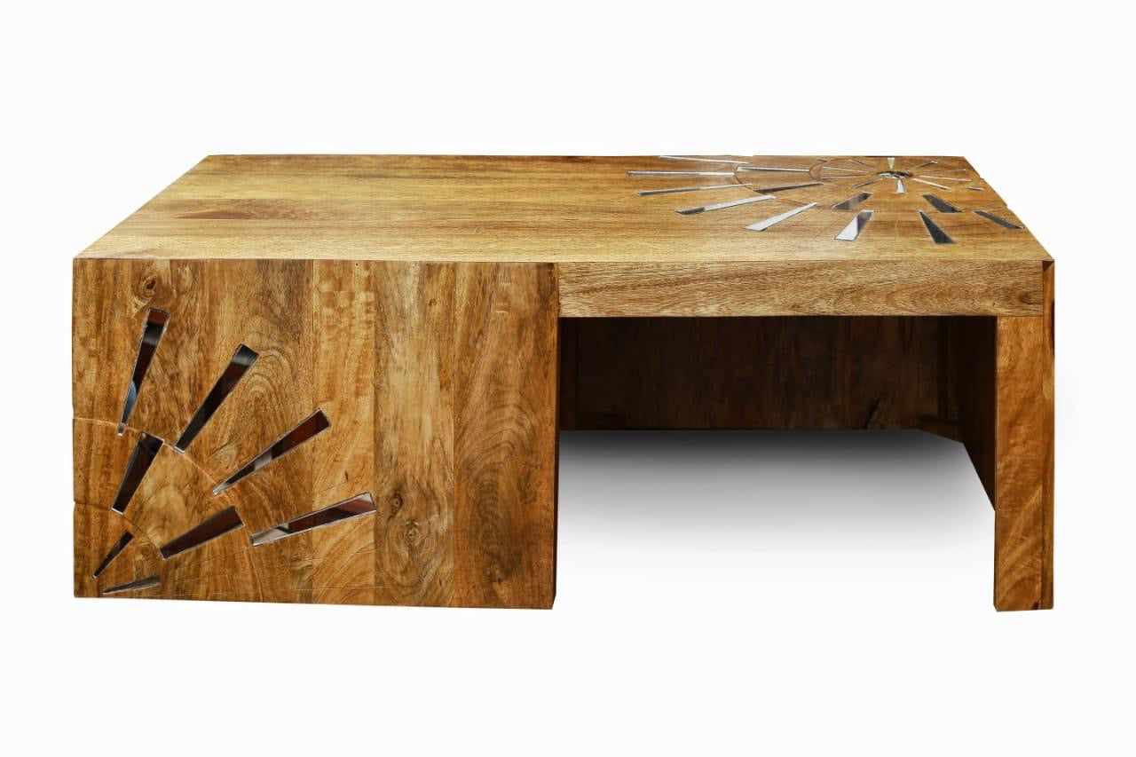 WOODEN SUNBURST COFFEE TABLE & CONSOLE TABLE SET