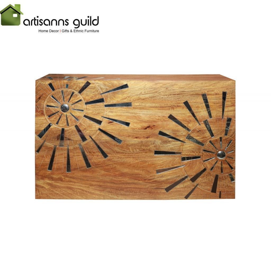 WOODEN SUNBURST COFFEE TABLE & CONSOLE TABLE SET