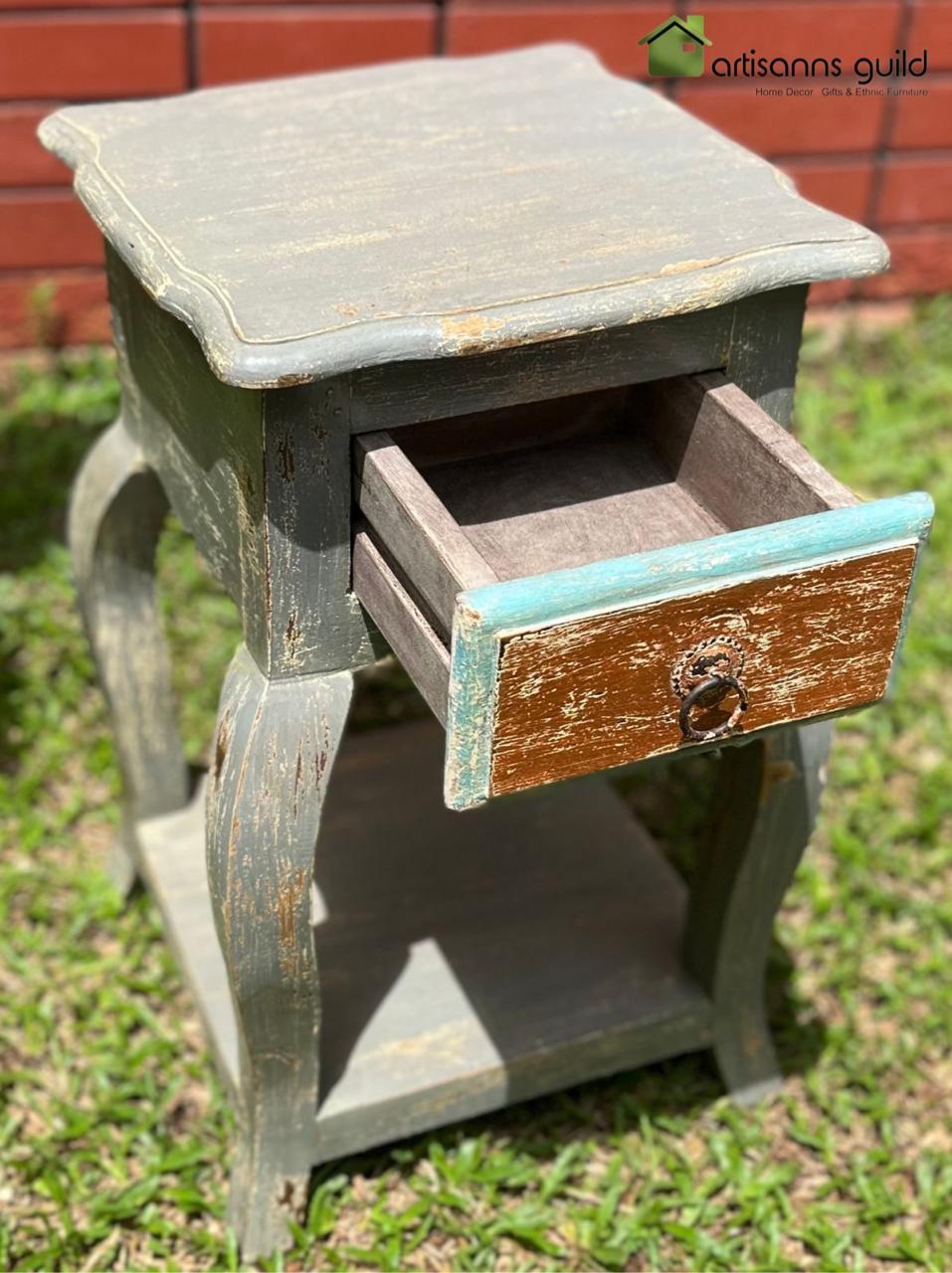 Wooden Side Table in Distress Finish
