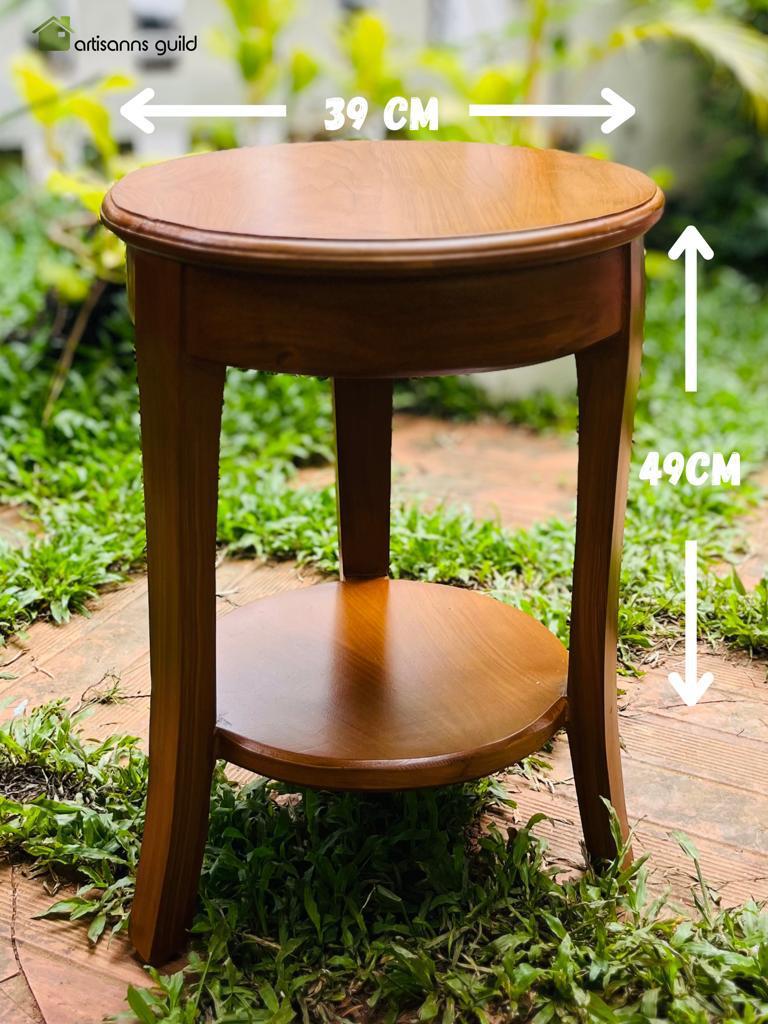Wooden Round Side Table with Glass Top