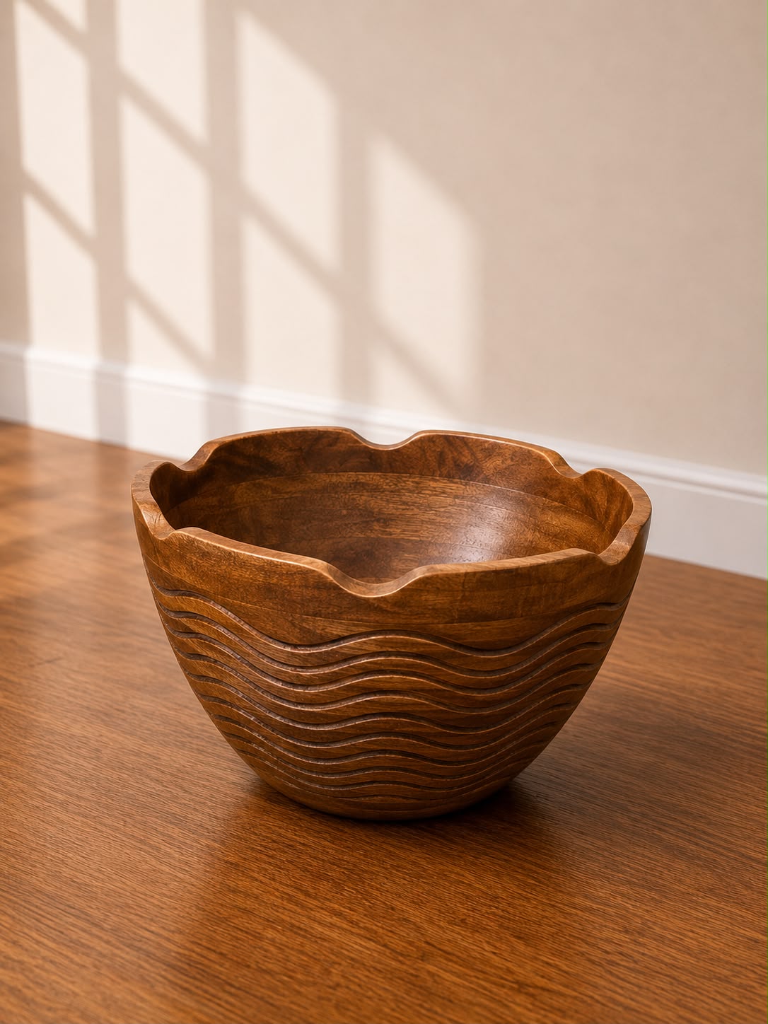 Ripple Carved Wooden Bowl