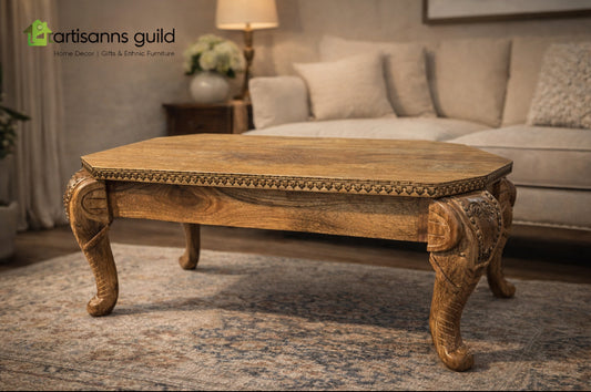COFFEE TABLE WITH ELEPHANT TRUNK CARVED LEGS