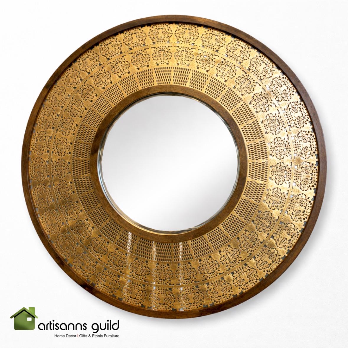 IRON WOOD  ROUND MIRROR