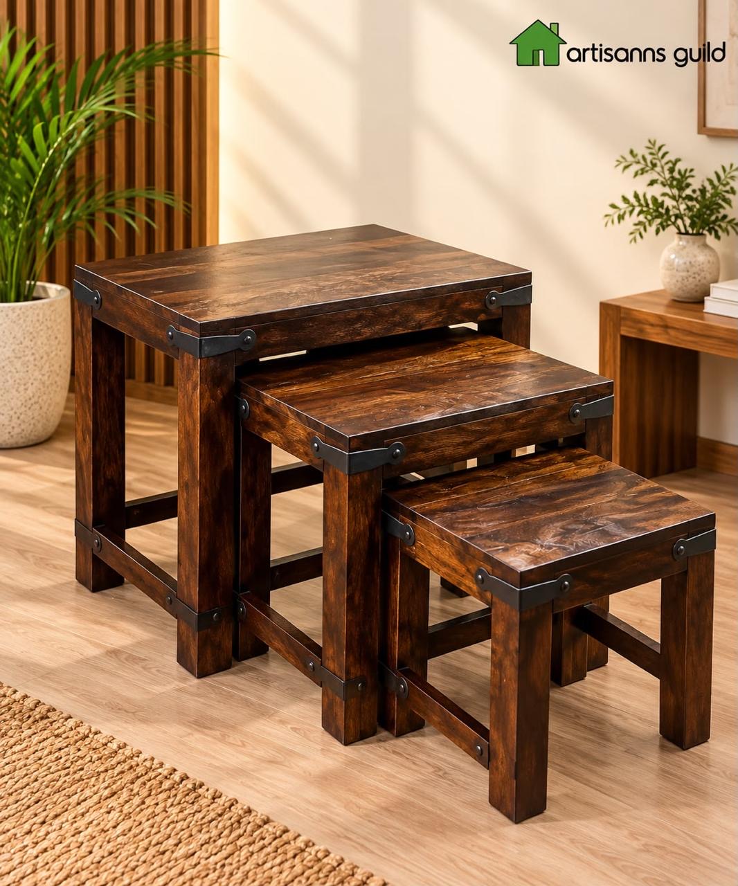 Rustic Wooden Nesting Table Set