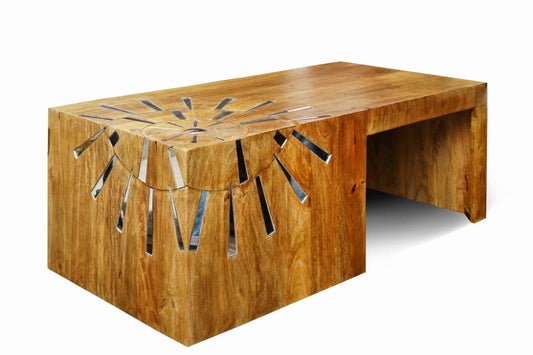 WOODEN SUNBURST COFFEE TABLE & CONSOLE TABLE SET