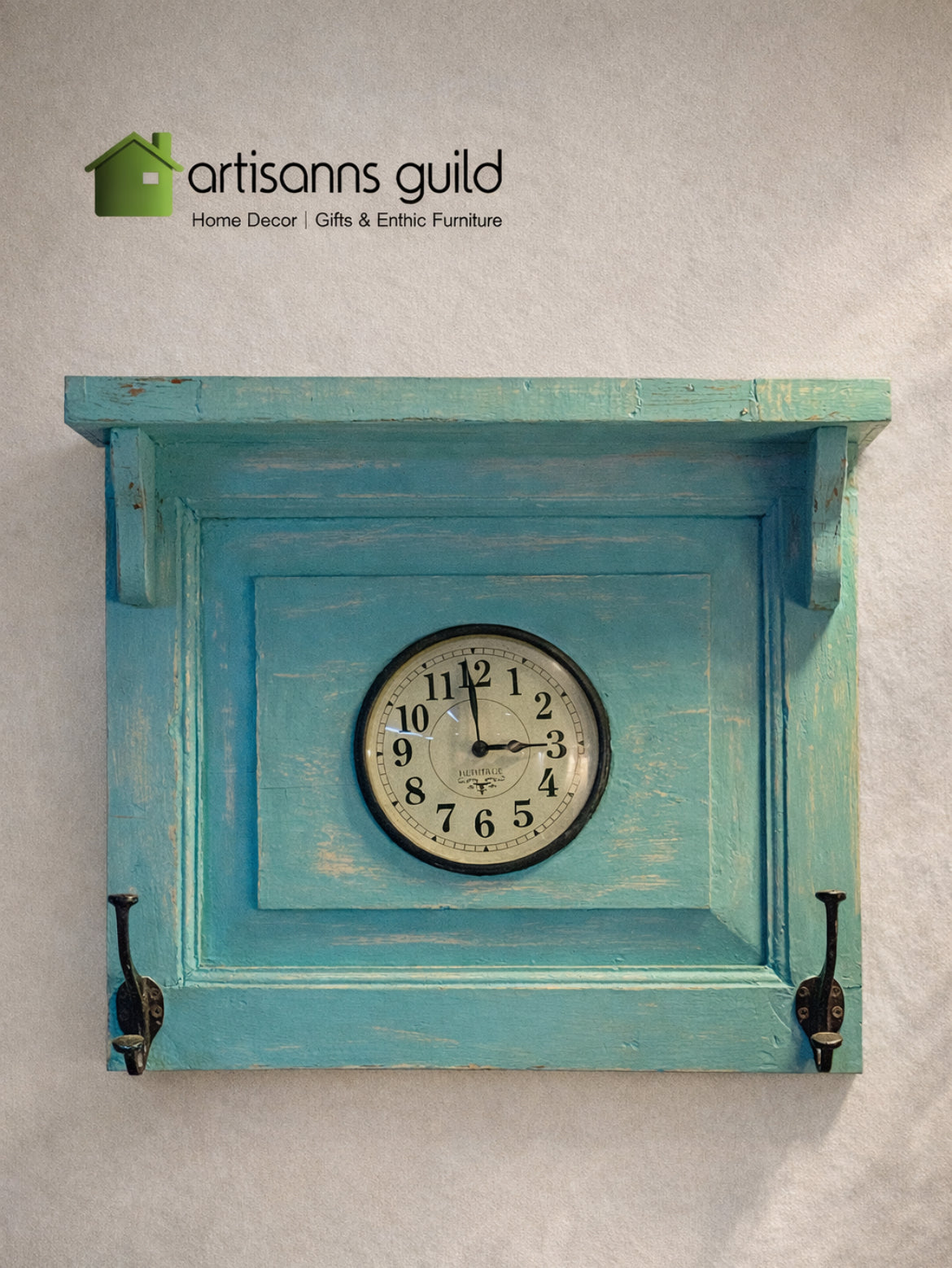 Wooden Wall Clock with Hook