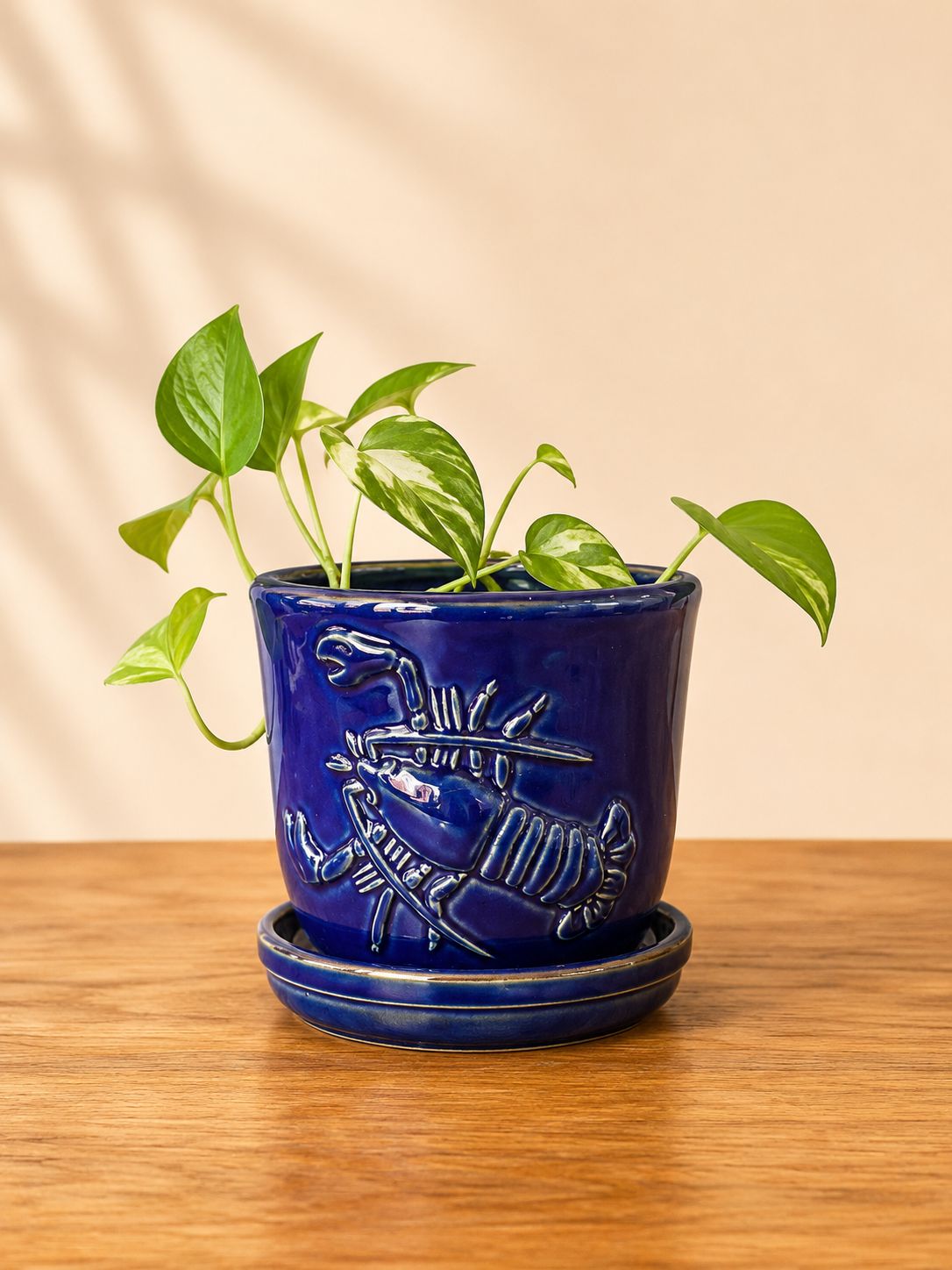 Cobalt Lobester Ceramic Pot