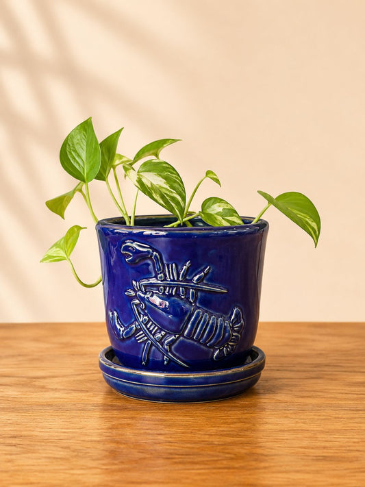 Cobalt Lobester Ceramic Pot