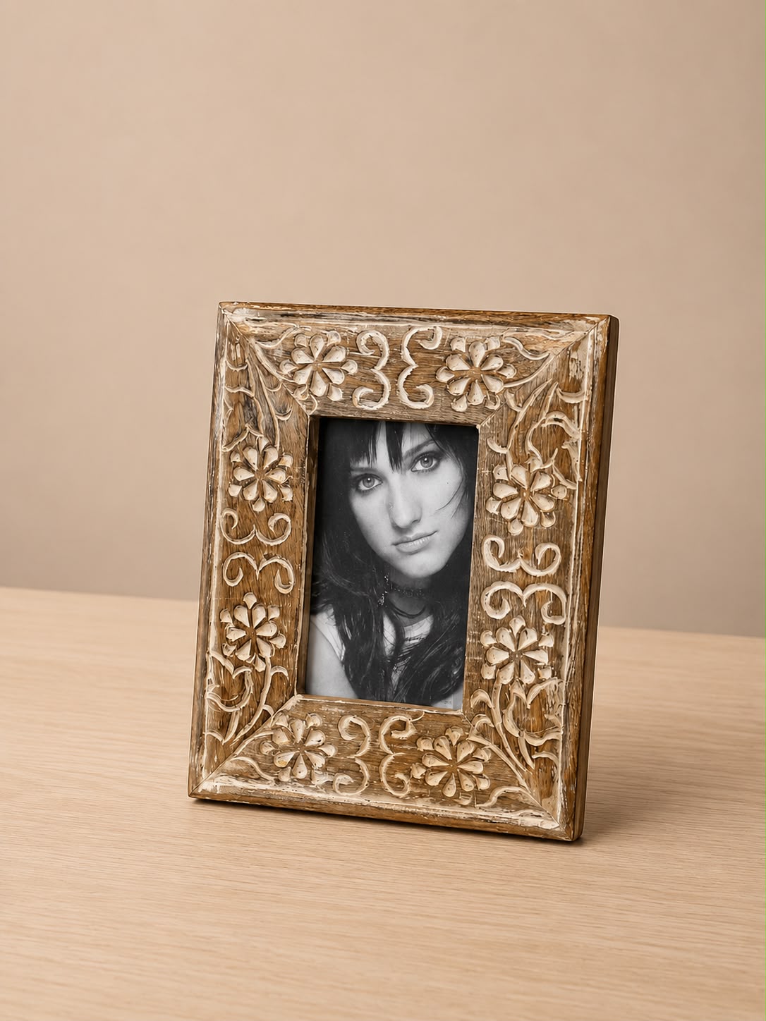 Hand-Carved Floral Photo Frame