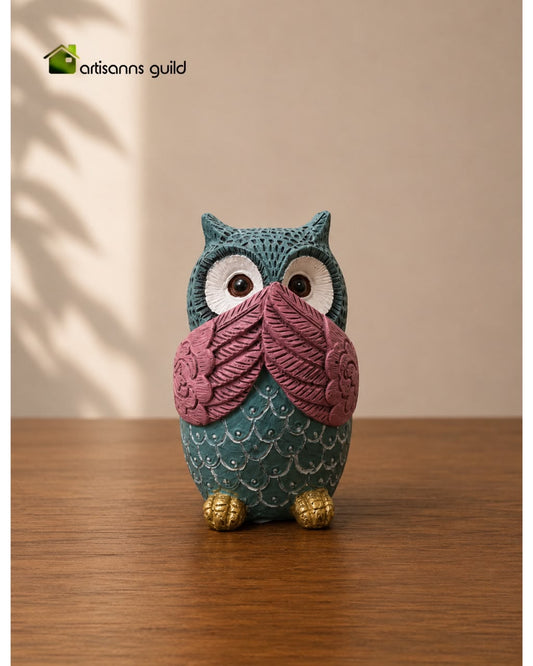 Speak no evil” owl figurine