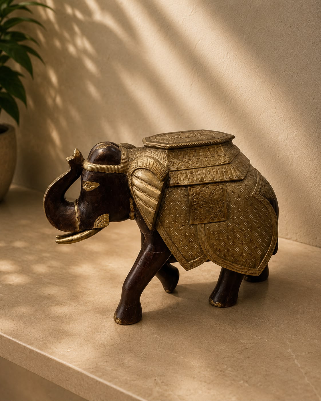 Wooden Royal Elephant Decorative Statue