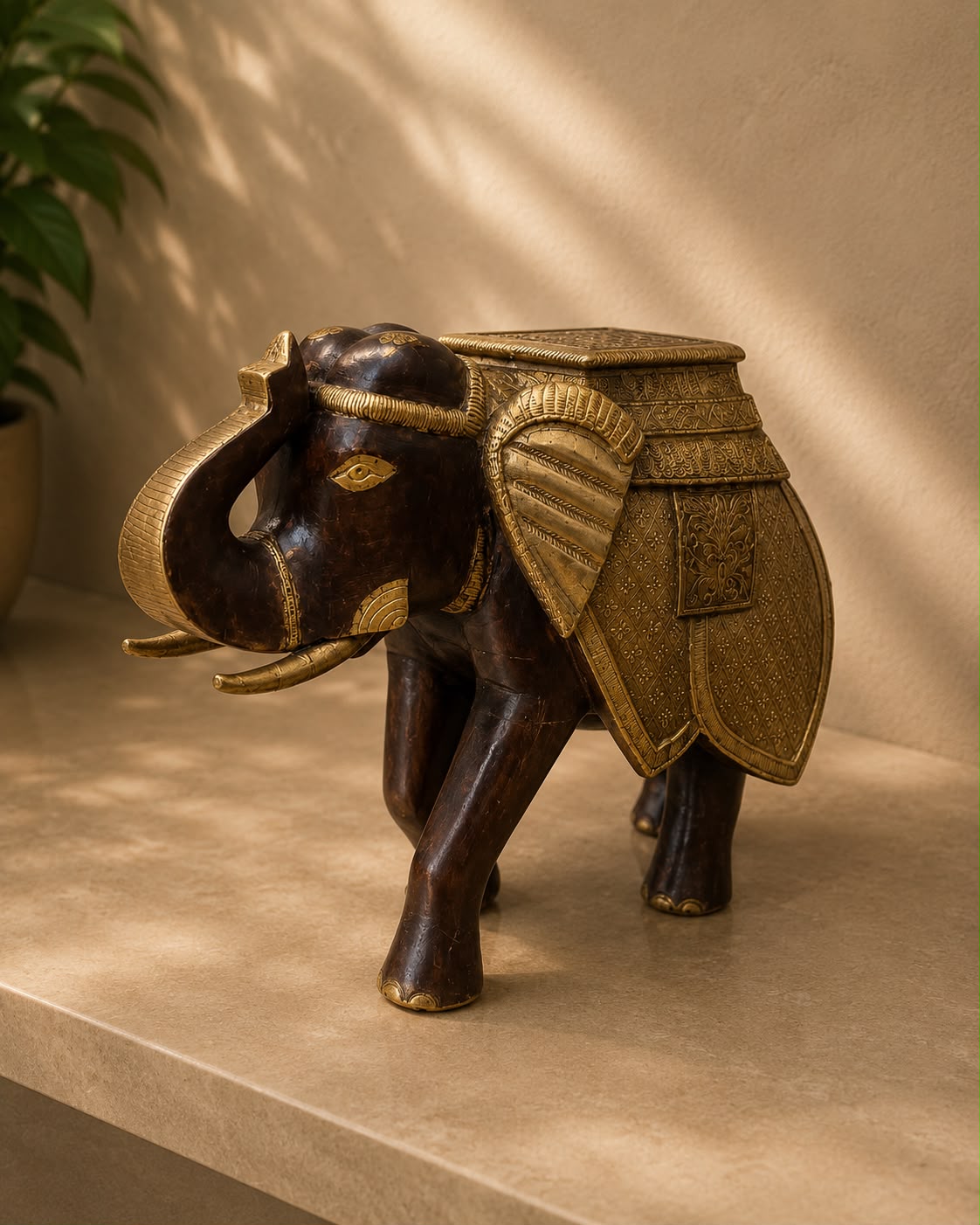 Wooden Royal Elephant Decorative Statue
