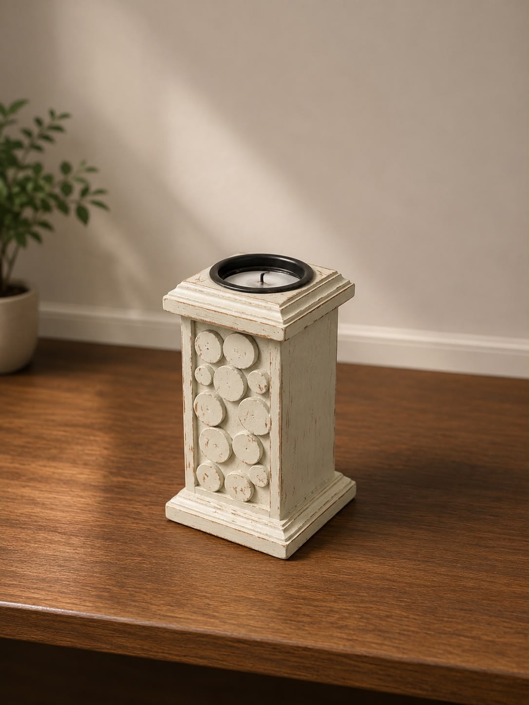 Vintage White Wooden Candle Holder