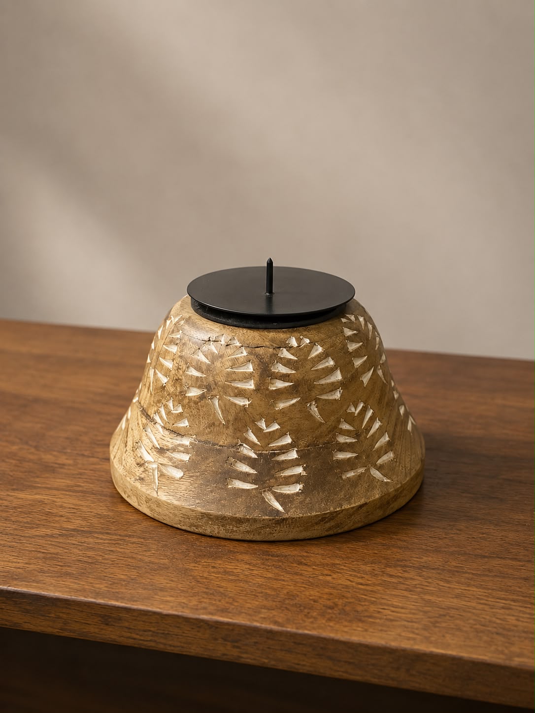 Hand-Carved Wooden Tealight Holder