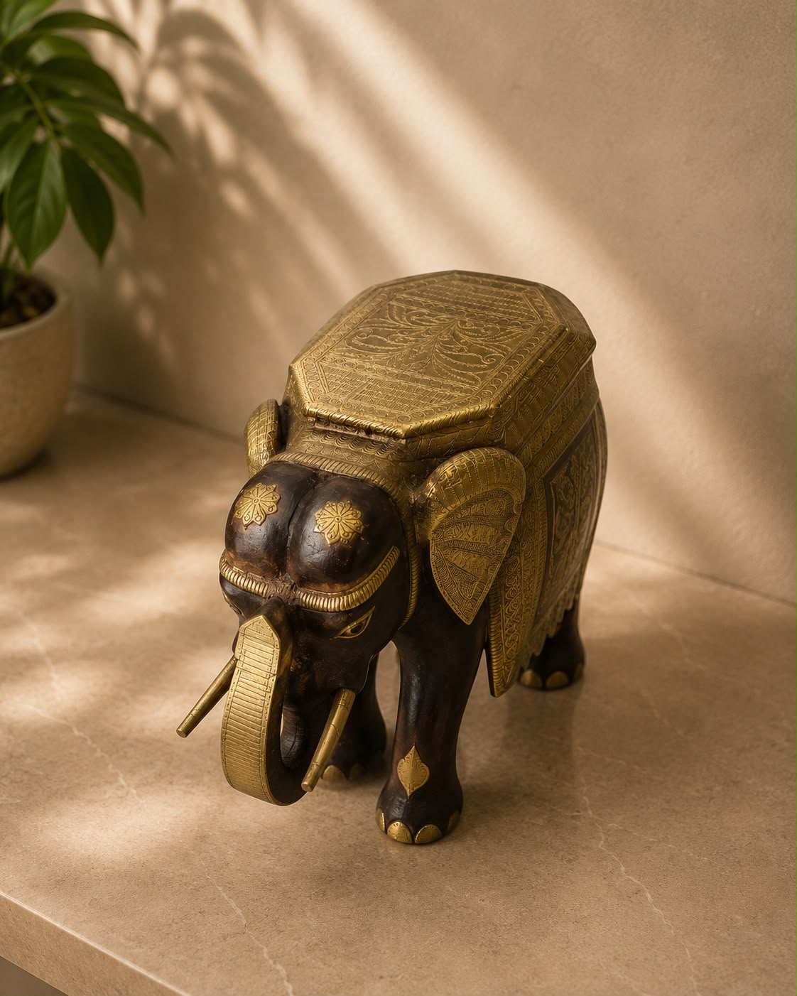 Wooden Royal Elephant Decorative Statue