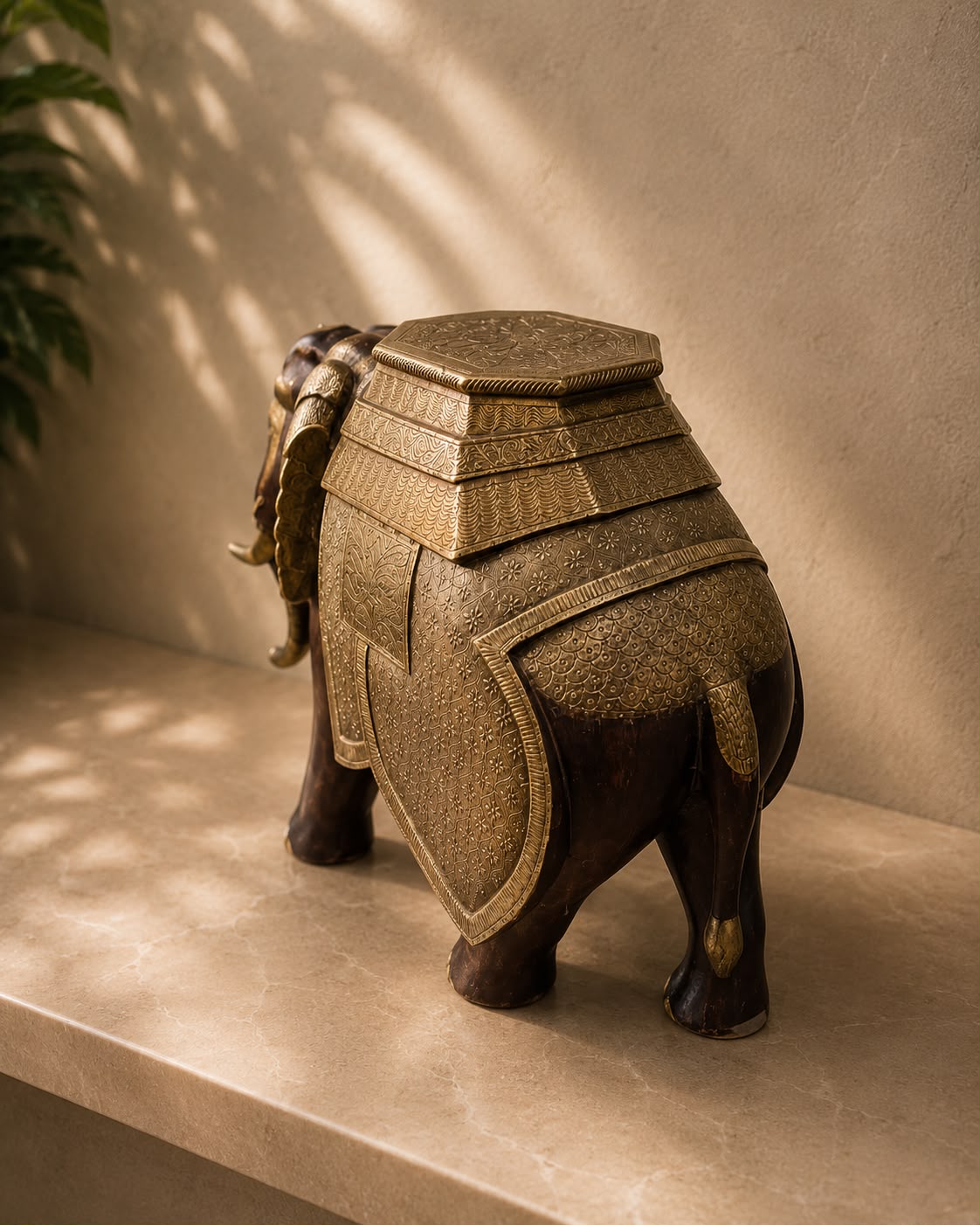 Wooden Royal Elephant Decorative Statue